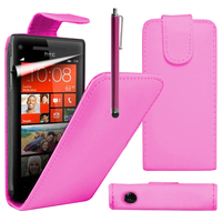 HTC Windows Phone 8S: Accessoire Etui Housse Coque Pochette simili cuir à rabat vertical + Stylet - ROSE