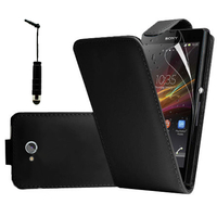 Sony Xperia C C2305: Accessoire Etui Housse Coque Pochette simili cuir à rabat vertical + mini Stylet - NOIR