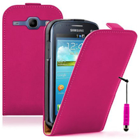 Samsung Galaxy Core I8260/ I8262 Dual Sim: Accessoire Housse Coque Pochette Etui protection vrai cuir à rabat vertical + mini Stylet - ROSE