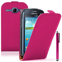 Samsung Galaxy Core I8260/ I8262 Dual Sim: Accessoire Housse Coque Pochette Etui protection vrai cuir à rabat vertical + Stylet - ROSE