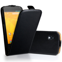 Samsung Galaxy Nexus i9250/ i9250M/ Google Nexus 3: Accessoire Housse Coque Pochette Etui protection vrai cuir à rabat vertical - NOIR