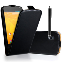 Samsung Galaxy Nexus i9250/ i9250M/ Google Nexus 3: Accessoire Housse Coque Pochette Etui protection vrai cuir à rabat vertical + Stylet - NOIR