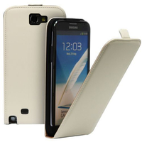 Samsung Galaxy Note 2 N7100/ N7105: Accessoire Housse Coque Pochette Etui protection vrai cuir à rabat vertical - BLANC