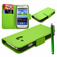 Samsung Galaxy S3 mini i8190/ i8200 VE: Accessoire Etui portefeuille Livre Housse Coque Pochette cuir PU + Stylet - VERT