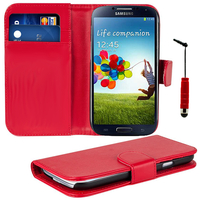 Samsung Galaxy S4 i9500/ i9505/ Value Edition I9515: Accessoire Etui portefeuille Livre Housse Coque Pochette cuir PU + mini Stylet - ROUGE