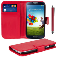Samsung Galaxy S4 i9500/ i9505/ Value Edition I9515: Accessoire Etui portefeuille Livre Housse Coque Pochette cuir PU + Stylet - ROUGE