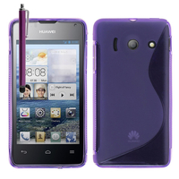 Huawei Ascend Y300: Accessoire Housse Etui Pochette Coque Silicone Gel motif S Line + Stylet - VIOLET