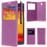 Samsung Galaxy Note 3 Neo / Lite Duos 3G LTE SM-N750 SM-N7505 SM-N7502: Accessoire Coque Etui Housse Pochette Plastique View Case + Stylet - VIOLET