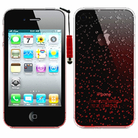 Apple iPhone 4/ 4S/ 4G: Coque Silicone Antichoc Ultraslim motif de grains flottés + mini Stylet - ROUGE