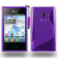 LG Optimus L3 E400: Accessoire Housse Etui Pochette Coque Silicone Gel motif S Line + mini Stylet - VIOLET