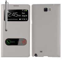 Samsung Galaxy Note 2 N7100/ N7105: Accessoire Coque Etui Housse Pochette Plastique View Case + Stylet - BLANC