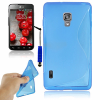 LG Optimus L7 II P710/ L7X P714: Accessoire Housse Etui Pochette Coque Silicone Gel motif S Line + mini Stylet - BLEU