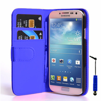 Samsung Galaxy S4 i9500/ i9505/ Value Edition I9515: Accessoire Etui portefeuille Livre Housse Coque Pochette cuir PU + mini Stylet - BLEU