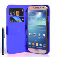 Samsung Galaxy S4 i9500/ i9505/ Value Edition I9515: Accessoire Etui portefeuille Livre Housse Coque Pochette cuir PU + Stylet - BLEU