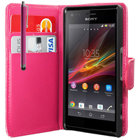 Sony Xperia L S36h/C2105/C2104: Accessoire Etui portefeuille Livre Housse Coque Pochette cuir PU + Stylet - ROSE