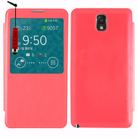 Samsung Galaxy Note 3 N9000/ N9002/ N9005/ N9006: Accessoire Coque Etui Housse Pochette Plastique View Case + mini Stylet - ROUGE