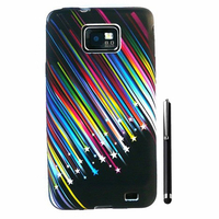 Samsung Galaxy S2 i9100/ i9105G/ Plus: Etui Housse Coque gel de couleur étoile filante + Stylet - NOIR