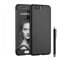 Huawei P10 5.1" (non compatible Huawei P10 Plus/ P10 Lite): Coque de protection intégrale 360° Avant Et Arrière Ultra Mince Ultra Léger avec Verre Trempé pour l'Ecran + Stylet - NOIR