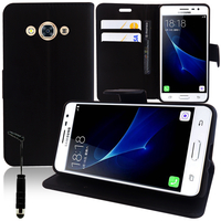 Samsung Galaxy J3 Pro: Accessoire Etui portefeuille Livre Housse Coque Pochette support vidéo cuir PU + mini Stylet - NOIR