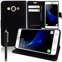 Samsung Galaxy J3 Pro: Accessoire Etui portefeuille Livre Housse Coque Pochette support vidéo cuir PU + Stylet - NOIR