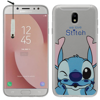 Samsung Galaxy J7 Pro 5.5": Coque Housse silicone TPU Transparente Ultra-Fine Dessin animé jolie + mini Stylet - Stitch