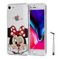 Apple iPhone 8 4.7": Coque Housse silicone TPU Transparente Ultra-Fine Dessin animé jolie + mini Stylet - Minnie Mouse