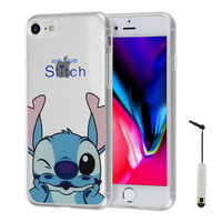 Apple iPhone 8 4.7": Coque Housse silicone TPU Transparente Ultra-Fine Dessin animé jolie + mini Stylet - Stitch