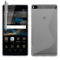 Huawei P8 (non compatible Huawei P8lite): Accessoire Housse Etui Pochette Coque S silicone gel + Stylet - TRANSPARENT