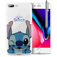 Apple iPhone 8 Plus 5.5": Coque Housse silicone TPU Transparente Ultra-Fine Dessin animé jolie + Stylet - Stitch