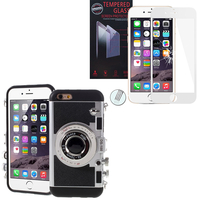 Apple iPhone 6 Plus/ 6s Plus: Coque Silicone TPU motif appreil photo élégant camera case - NOIR + 1 Film de protection d'écran Verre Trempé