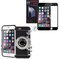 Apple iPhone 6 Plus/ 6s Plus: Coque Silicone TPU motif appreil photo élégant camera case - NOIR + 1 Film de protection d'écran Verre Trempé