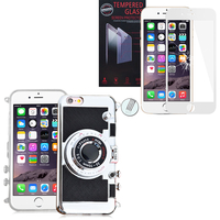 Apple iPhone 6 Plus/ 6s Plus: Coque Silicone TPU motif appreil photo élégant camera case, support vidéo + mirroir - NOIR + 1 Film de protection d'écran Verre Trempé
