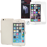 Apple iPhone 6 Plus/ 6s Plus: Coque Etui Housse Pochette silicone gel Portfeuille Livre rabat - TRANSPARENT + 1 Film de protection d'écran Verre Trempé