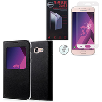 Samsung Galaxy A3 (2017) 4.7" A320F/FL A320Y/ A3 (2017) Duos (non compatible Version 2014/ 2015/ 2016): Etui View Case Flip Folio Leather cover - NOIR + 1 Film de protection d'écran Verre Trempé