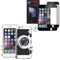 Apple iPhone 6 Plus/ 6s Plus: Coque Silicone TPU motif appreil photo élégant camera case, support vidéo + mirroir - NOIR + 1 Film de protection d'écran Verre Trempé
