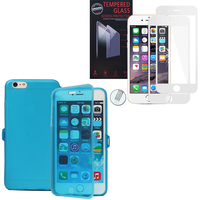 Apple iPhone 6 Plus/ 6s Plus: Coque Etui Housse Pochette silicone gel Portfeuille Livre rabat - BLEU + 1 Film de protection d'écran Verre Trempé
