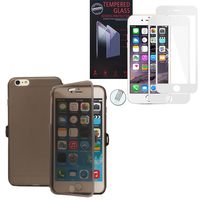 Apple iPhone 6 Plus/ 6s Plus: Coque Etui Housse Pochette silicone gel Portfeuille Livre rabat - GRIS + 1 Film de protection d'écran Verre Trempé