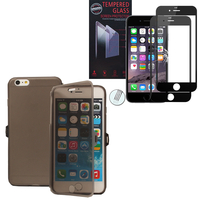 Apple iPhone 6 Plus/ 6s Plus: Coque Etui Housse Pochette silicone gel Portfeuille Livre rabat - GRIS + 1 Film de protection d'écran Verre Trempé