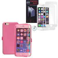 Apple iPhone 6 Plus/ 6s Plus: Coque Etui Housse Pochette silicone gel Portfeuille Livre rabat - ROSE + 1 Film de protection d'écran Verre Trempé