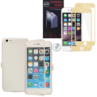 Apple iPhone 6 Plus/ 6s Plus: Coque Etui Housse Pochette silicone gel Portfeuille Livre rabat - TRANSPARENT + 1 Film de protection d'écran Verre Trempé