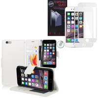 Apple iPhone 6 Plus/ 6s Plus: Etui Coque Housse Pochette Accessoires portefeuille support video cuir PU - BLANC + 1 Film de protection d'écran Verre Trempé