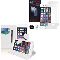 Apple iPhone 6 Plus/ 6s Plus: Etui Coque Housse Pochette Accessoires portefeuille support video cuir PU effet tissu - BLANC + 1 Film de protection d'écran Verre Trempé