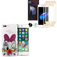 Apple iPhone 7 Plus 5.5" (non compatible iPhone 7 4.7''): Coque Housse silicone TPU Transparente Ultra-Fine Dessin animé jolie - Daisy Duck + 1 Film de protection d'écran Verre Trempé
