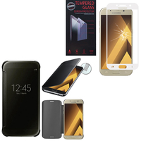 Samsung Galaxy A5 (2017) 5.2" A520F/ A5 (2017) Duos (non compatible Version 2014/ 2015/ 2016): Coque Silicone gel rigide Livre rabat - NOIR + 1 Film de protection d'écran Verre Trempé