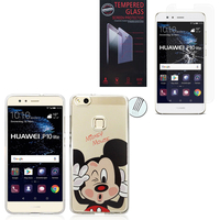 Huawei P10 Lite 5.2" (non compatible Huawei P10/ P10 Plus): Coque Housse silicone TPU Transparente Ultra-Fine Dessin animé jolie - Mickey Mouse + 1 Film de protection d'écran Verre Trempé