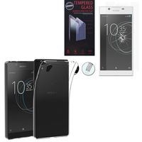 Sony Xperia L1 5.5": Etui Housse Pochette Accessoires Coque gel UltraSlim - TRANSPARENT + 1 Film de protection d'écran Verre Trempé