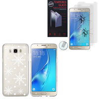 Samsung Galaxy J5 (2016) J510FN/ J510F/ J510G/ J510Y/ J510M/ J5 Duos (2016): Coque Housse silicone TPU Transparente Ultra-Fine Dessin animé jolie - Neige + 2 Films de protection d'écran Verre Trempé