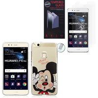 Huawei P10 Lite 5.2" (non compatible Huawei P10/ P10 Plus): Coque Housse silicone TPU Transparente Ultra-Fine Dessin animé jolie - Mickey Mouse + 2 Films de protection d'écran Verre Trempé