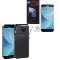 Samsung Galaxy J5 (2017) SM-J750F/DS/ J5 (2017) Duos J530F/DS: Etui Housse Pochette Accessoires Coque gel UltraSlim - TRANSPARENT + 2 Films de protection d'écran Verre Trempé