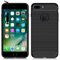 Apple iPhone 7 Plus 5.5" (non compatible iPhone 7 4.7''): Coque Housse Silicone Souple en Fibre de Carbone Brossé motif TPU Case + mini Stylet - NOIR